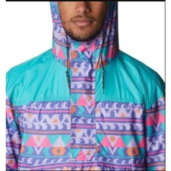 NEW Columbia Mens XXL Challenger Windbreaker Multicolor Geometric Pullover Hood - Picture 3 of 13
